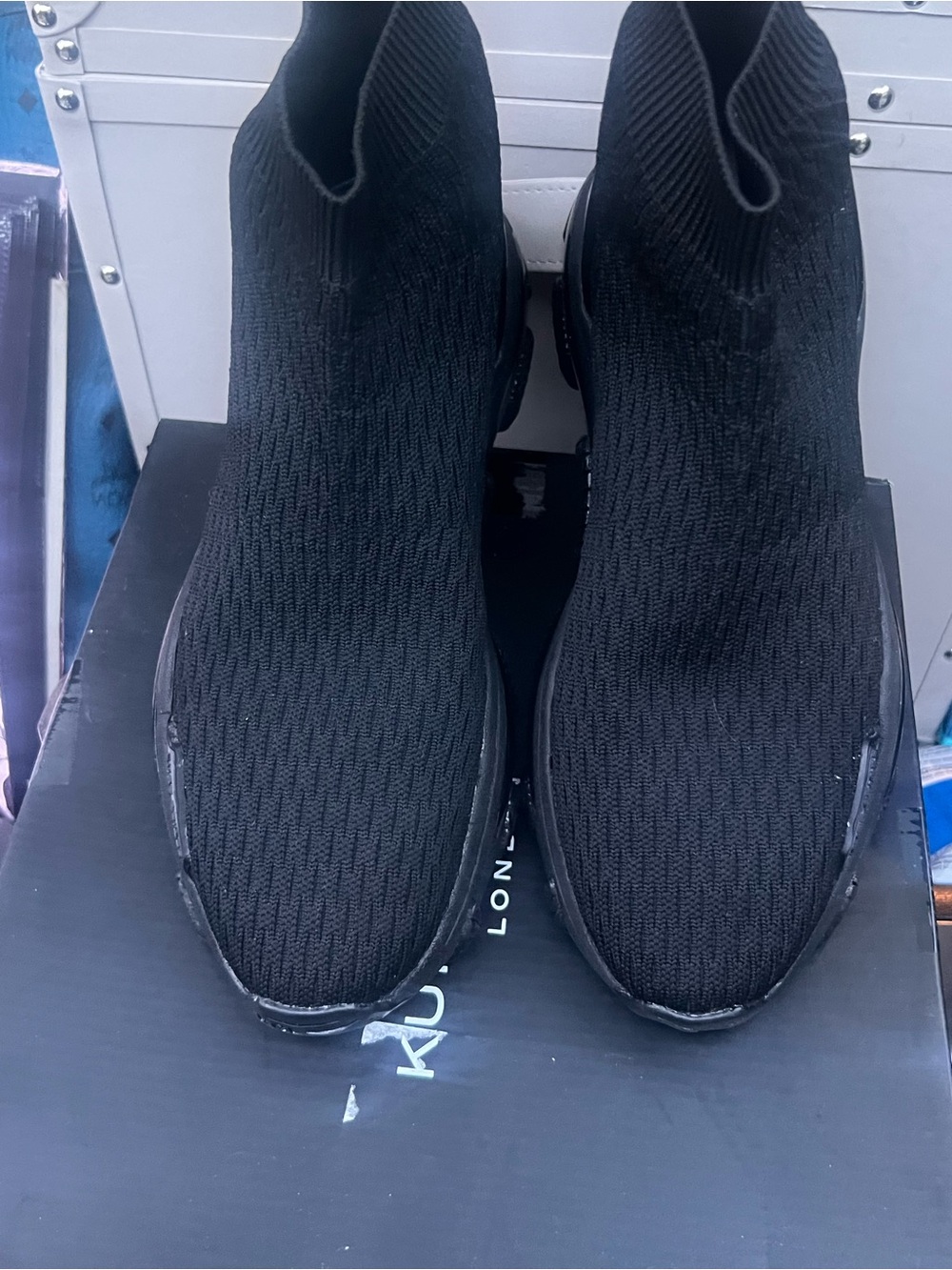 Kurt Geiger Black Knit Slip-On Sock Sneakers
